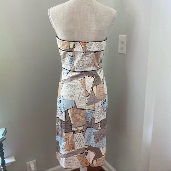 J. Crew Cream Lt. Blue Tan Love Letter Postcard Sundress - Picture 4 of 7